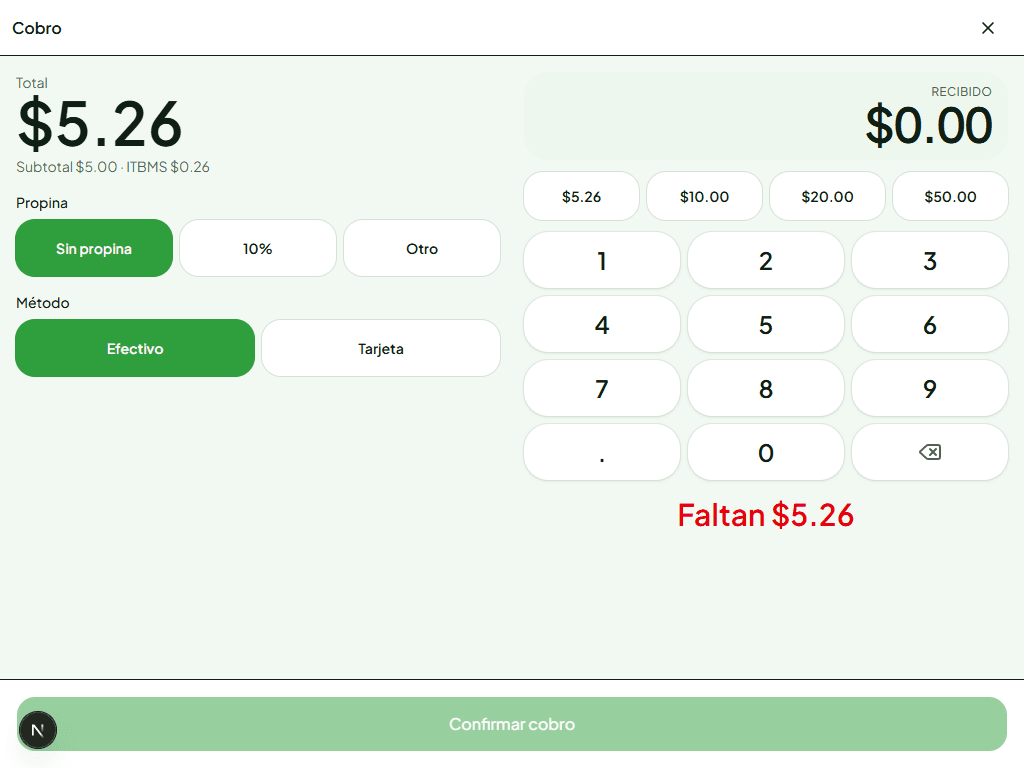 Cobro en efectivo desde la tableta